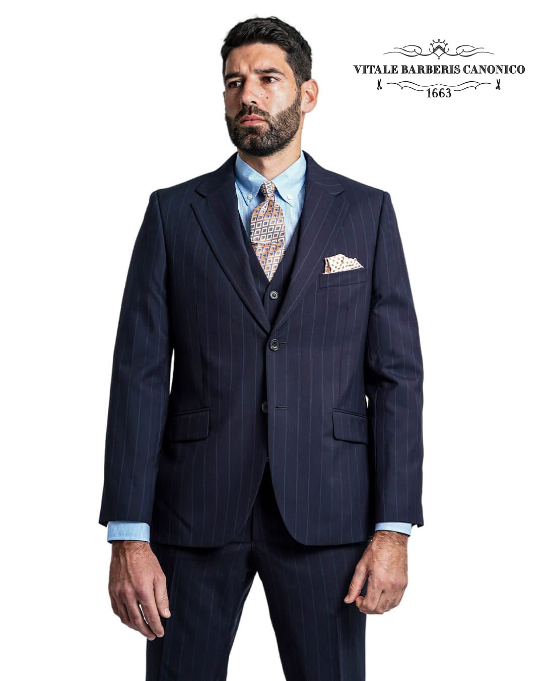 Navy Vitale Barberis Canonico Super 120s Tonal Wide Stripe Suit