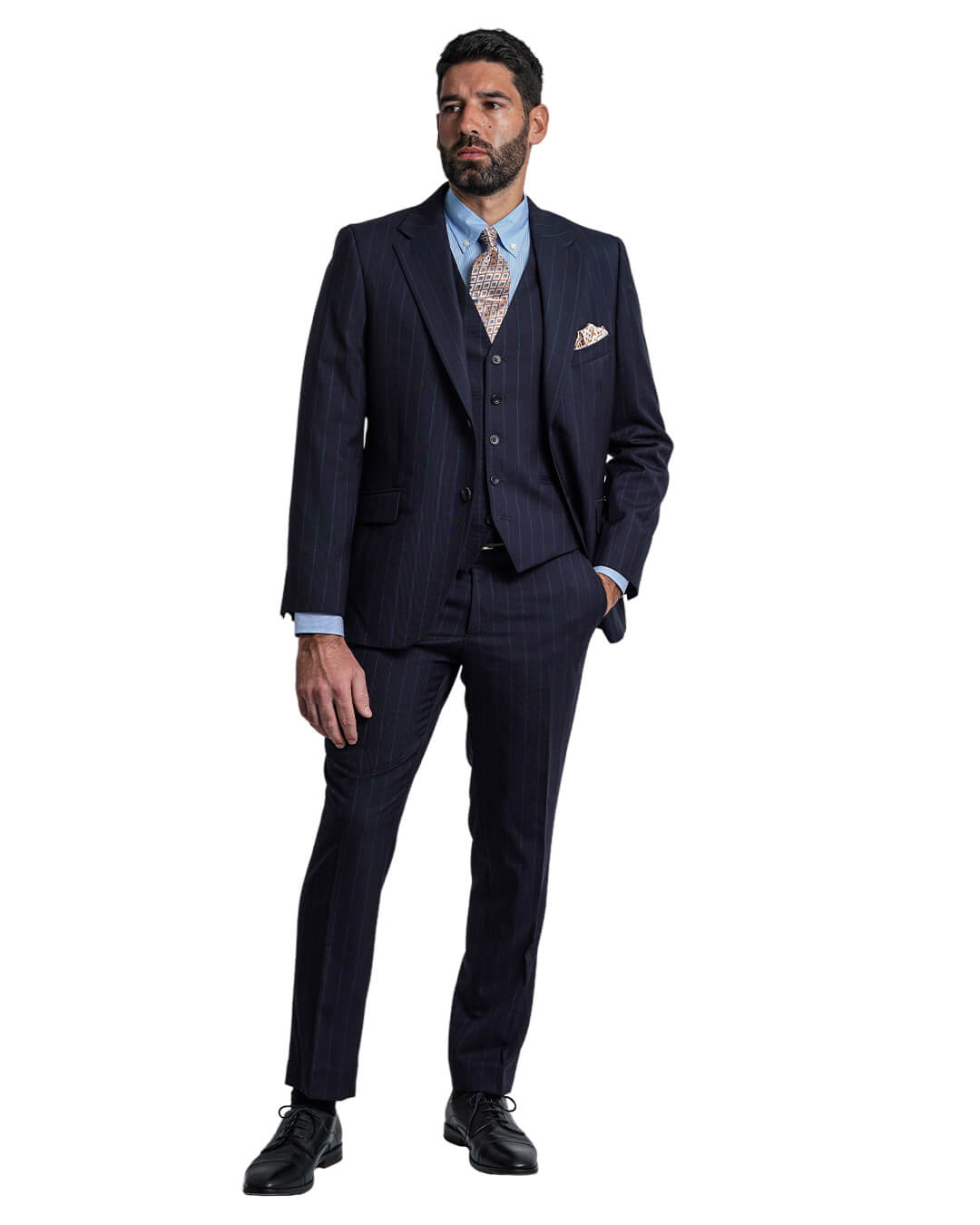 Navy Vitale Barberis Canonico Super 120s Tonal Wide Stripe Suit