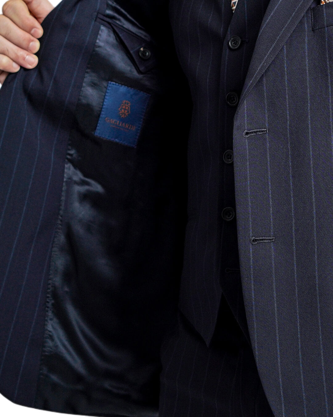 Navy Vitale Barberis Canonico Super 120s Tonal Wide Stripe Suit