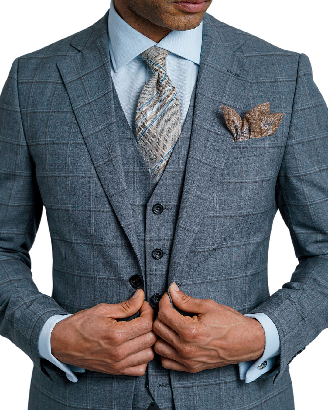 Szary garnitur w kratę Vitale Barberis Canonico Super 120s