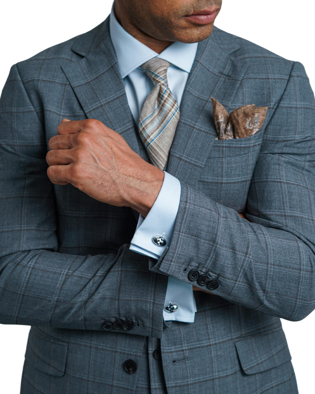Szary garnitur w kratę Vitale Barberis Canonico Super 120s