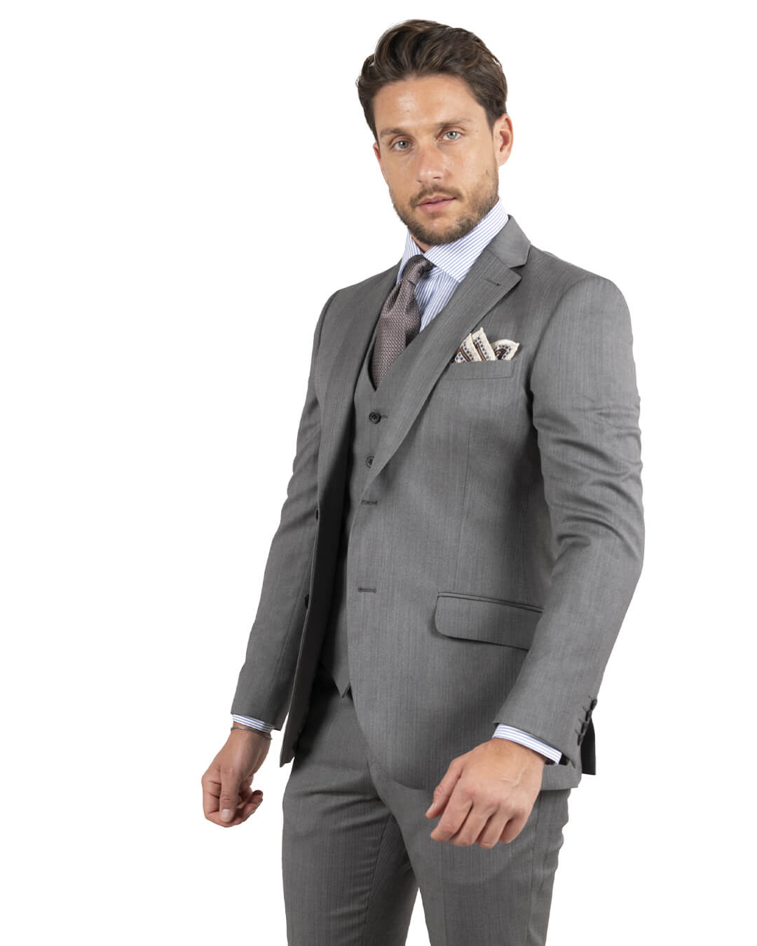 Lanificio F.lli Cerruti Grey Herringbone Suit Jacket