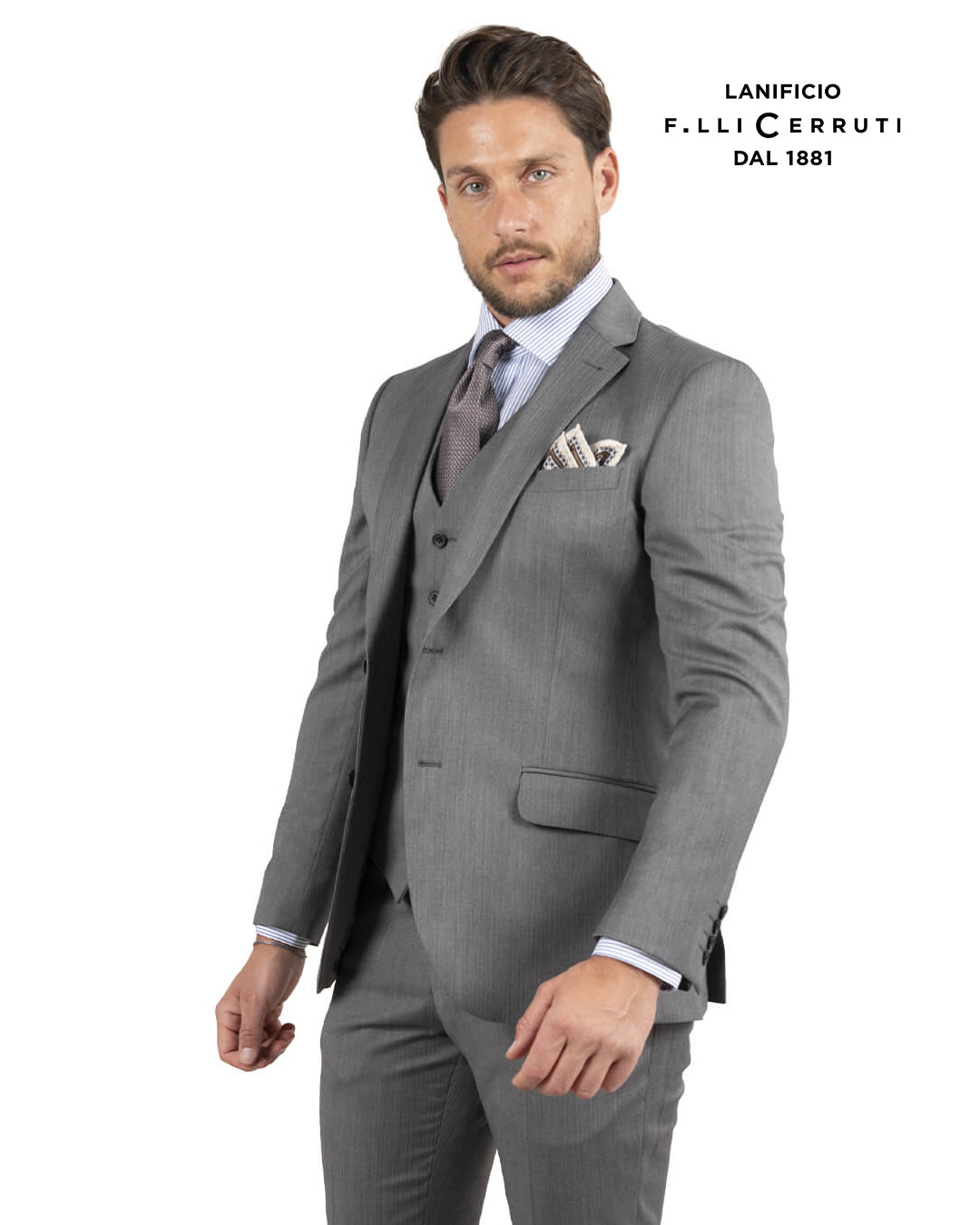 Lanificio F.lli Cerruti Grey Herringbone Suit Jacket