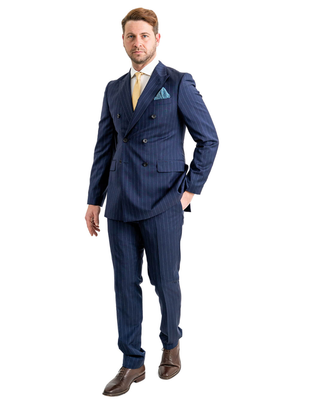 Navy Lanificio F. Lli Cerruti Double Breasted Mouline Stripe Suit
