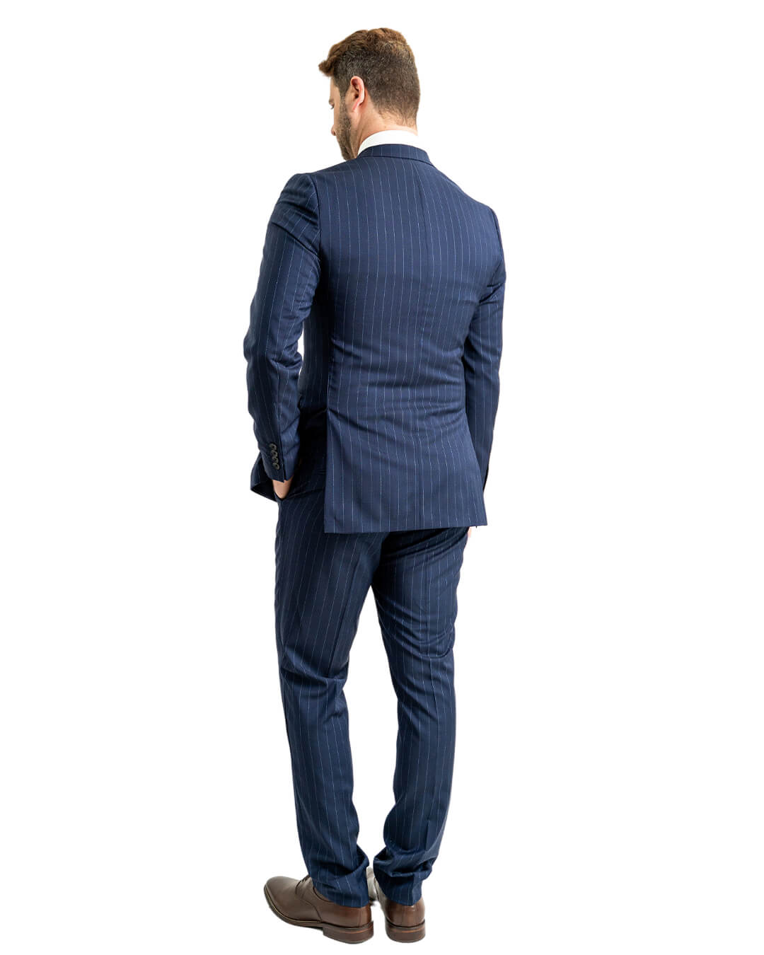 Navy Lanificio F. Lli Cerruti Double Breasted Mouline Stripe Suit