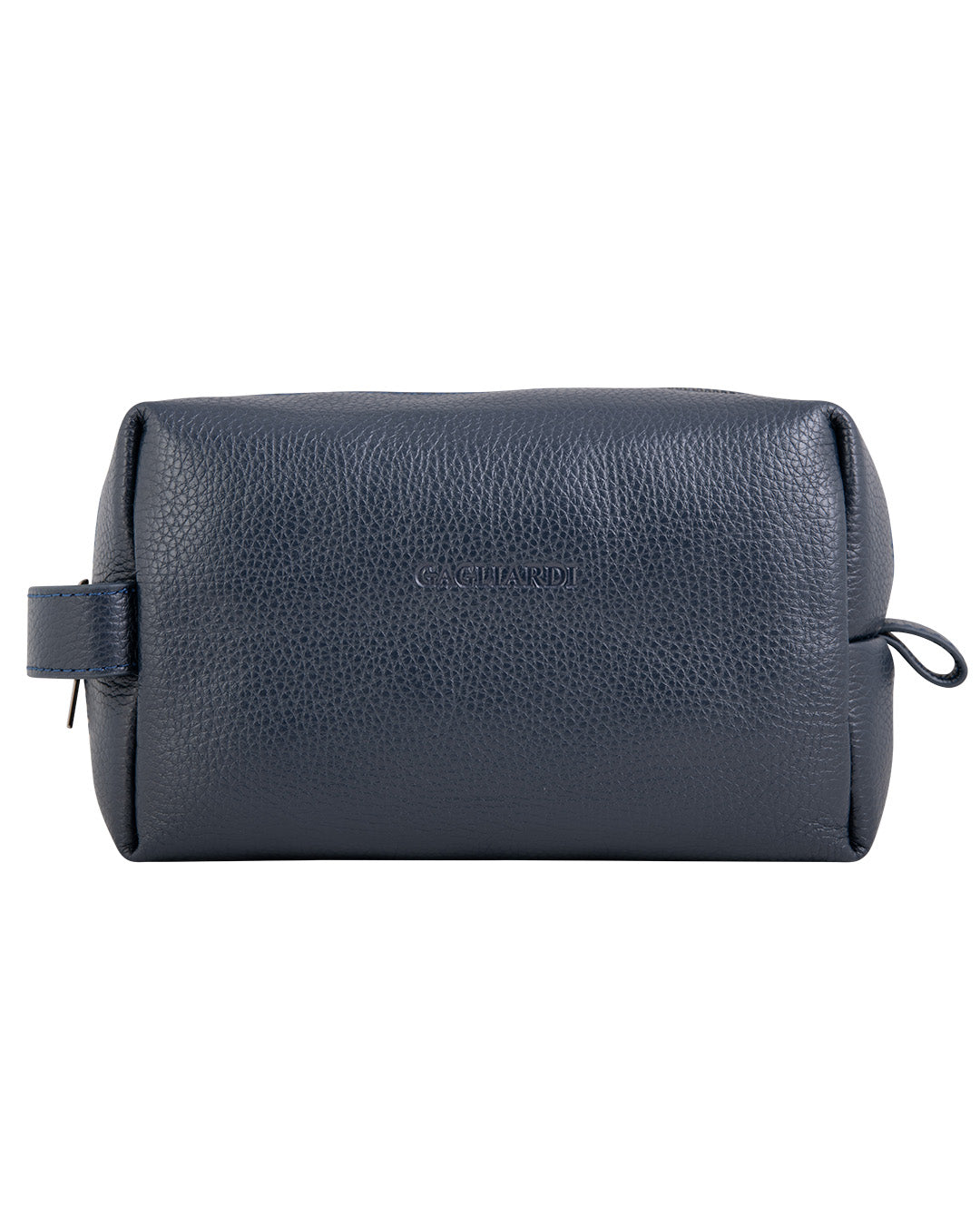 Navy Scotch Grain Leather Wash Bag