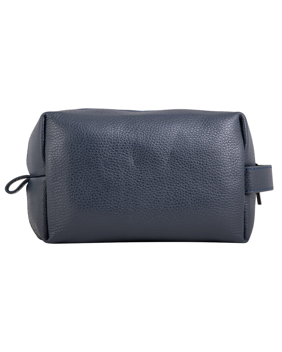 Navy Scotch Grain Leather Wash Bag