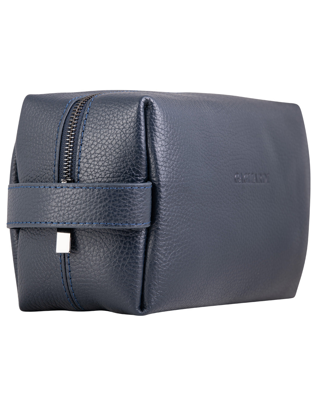 Navy Scotch Grain Leather Wash Bag