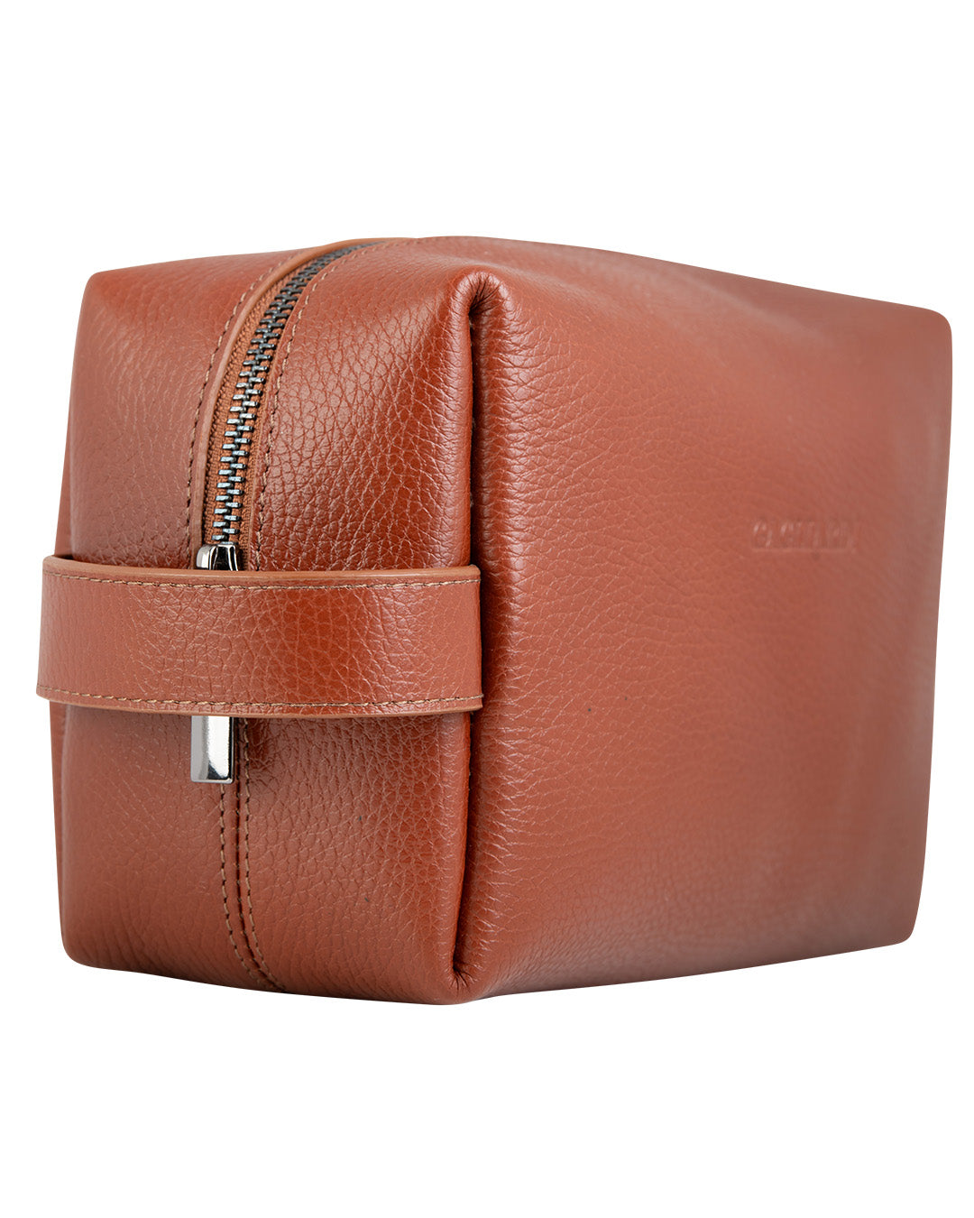 Tan Scotch Grain Leather Wash Bag