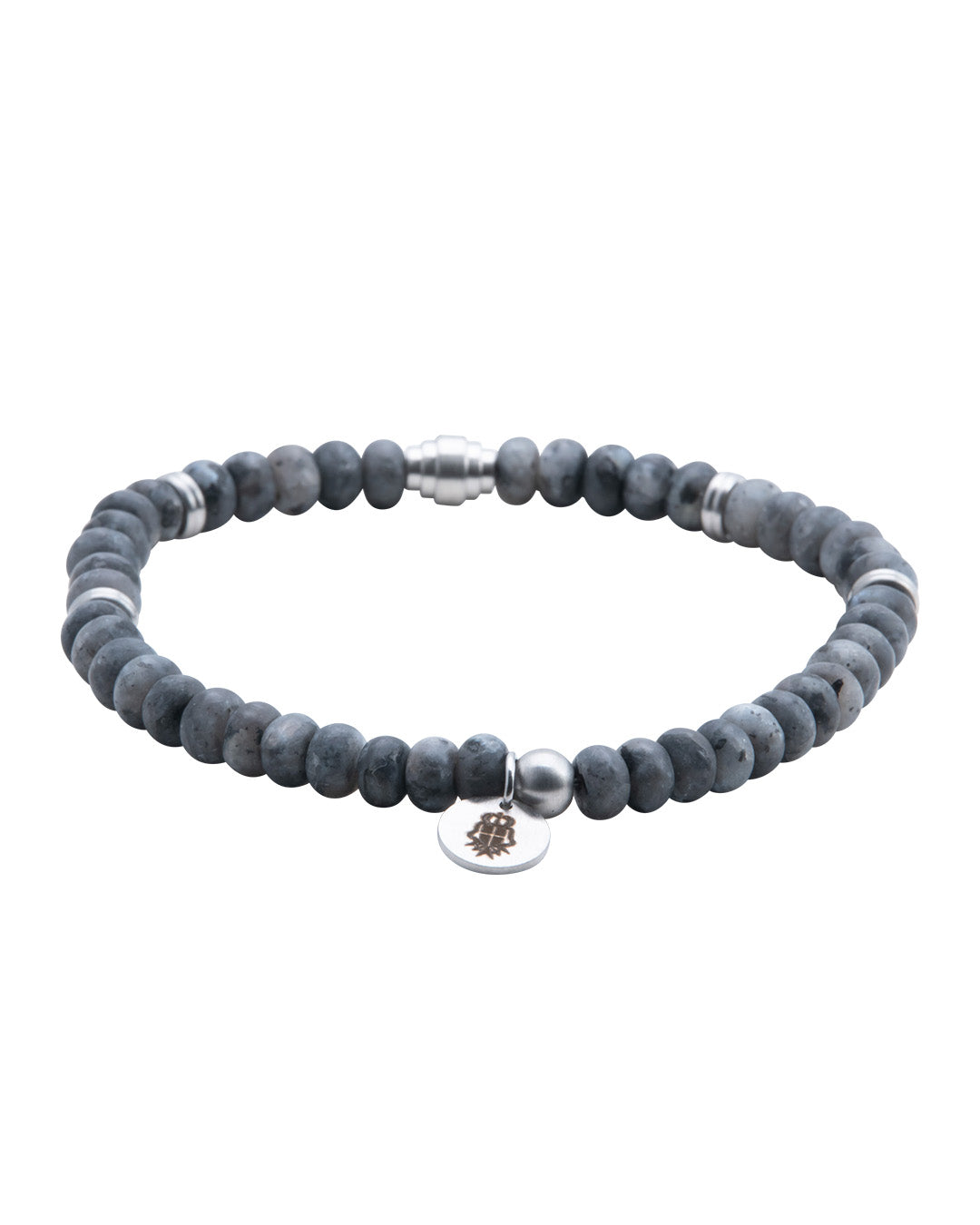 Grey Jasper Stone Bead Bracelet With Charm