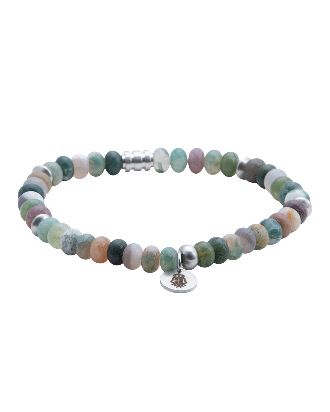 Green Agate Stone Bead Bracelet With Charm