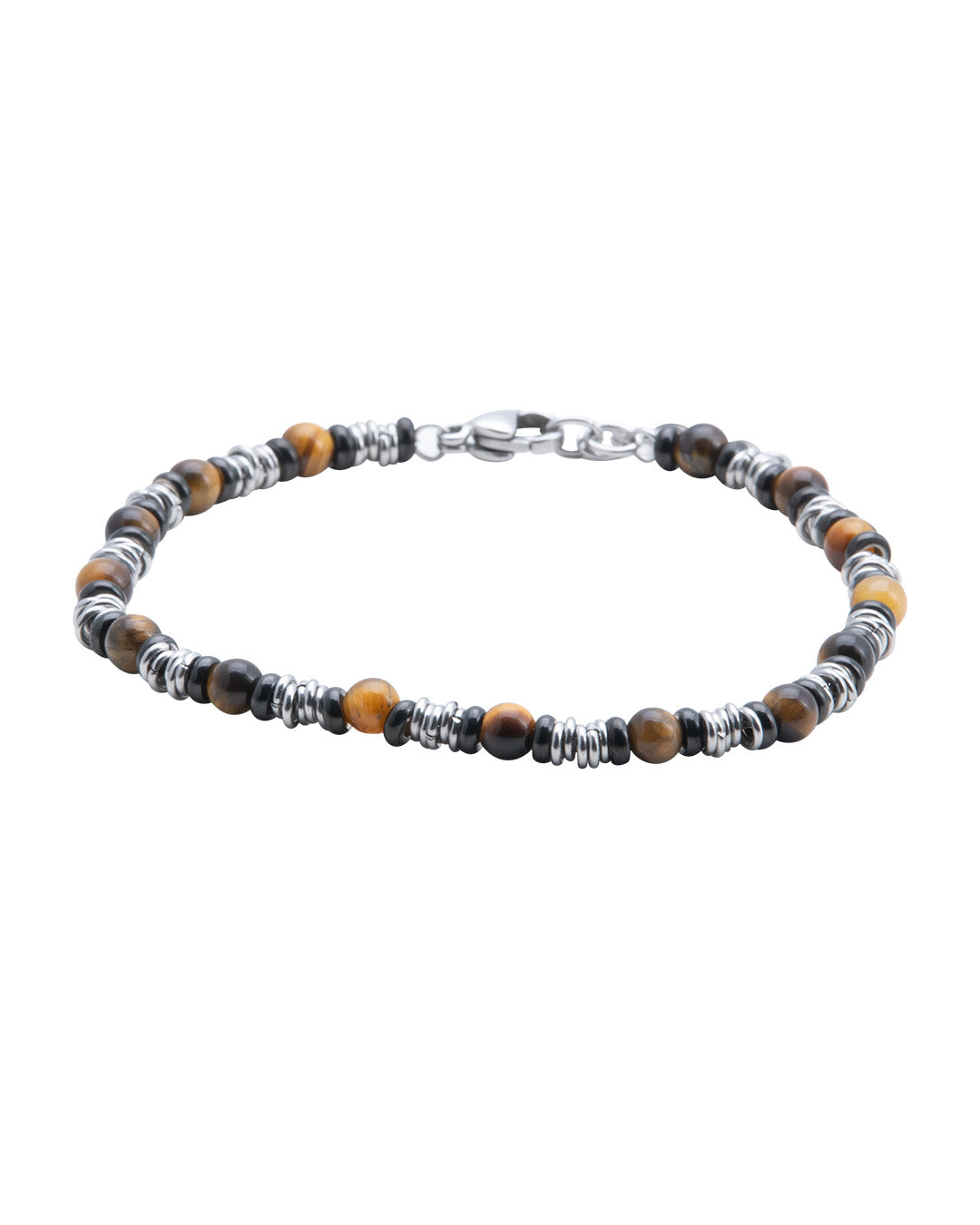 Brown Tiger Eye Stone & Stainless Steel Bead Bracelet