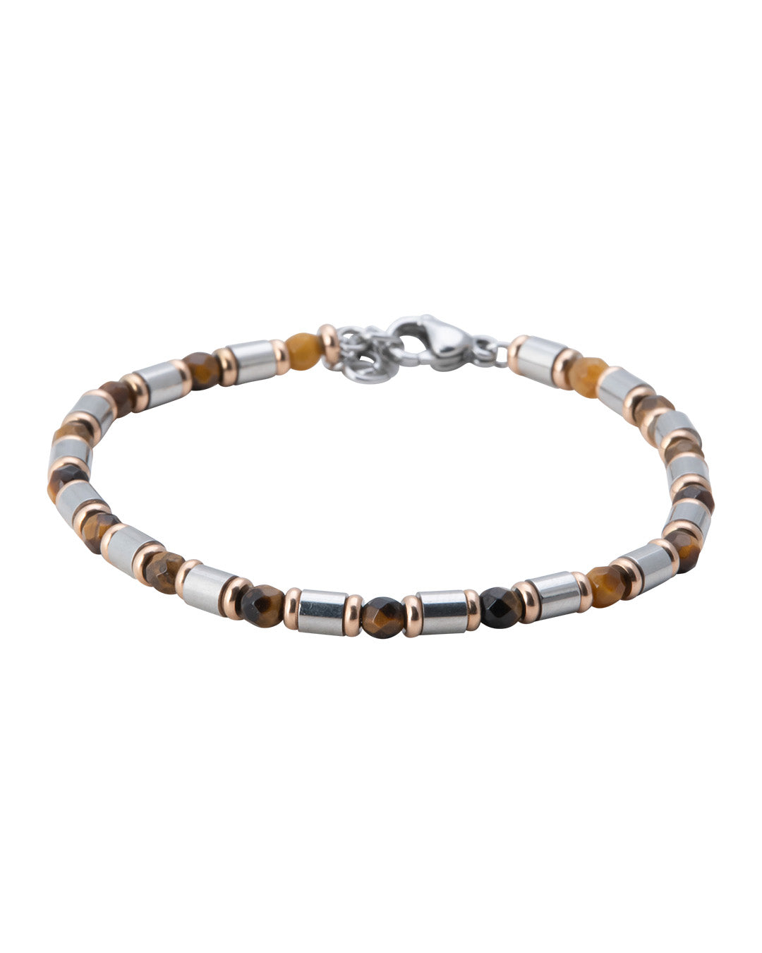 Stainless Steel & Brown Tiger Eye Stone Bead Bracelet