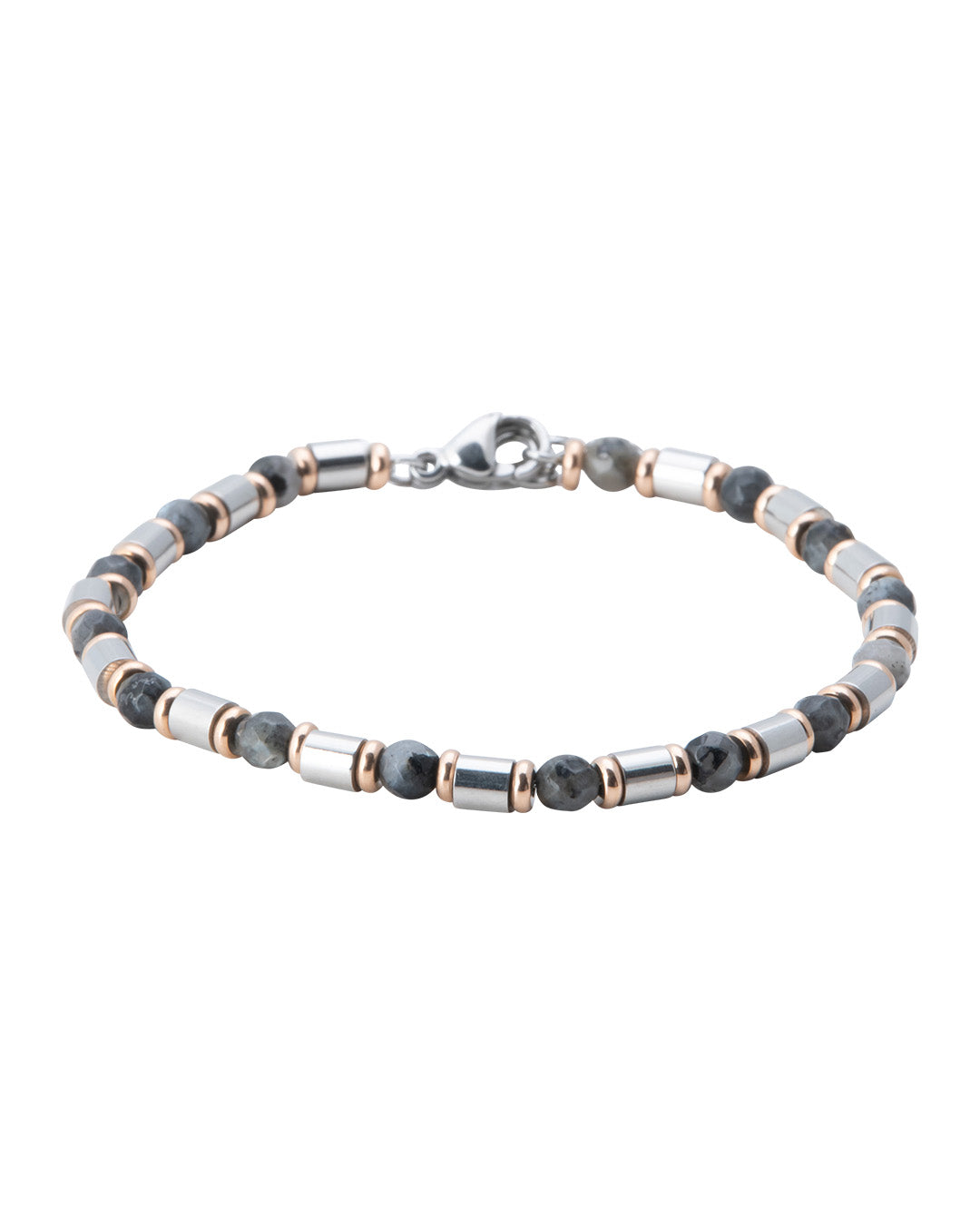 Stainless Steel & Grey Labradorite Stone Bead Bracelet