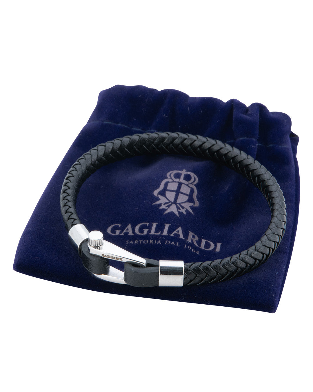 Black Braided Leather Bracelet With Polished Steel Screw Clasp