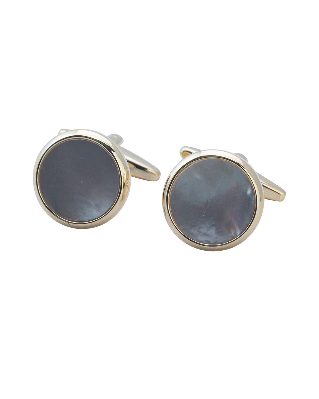 Round Gold Cufflinks With White Polished Flat Stone