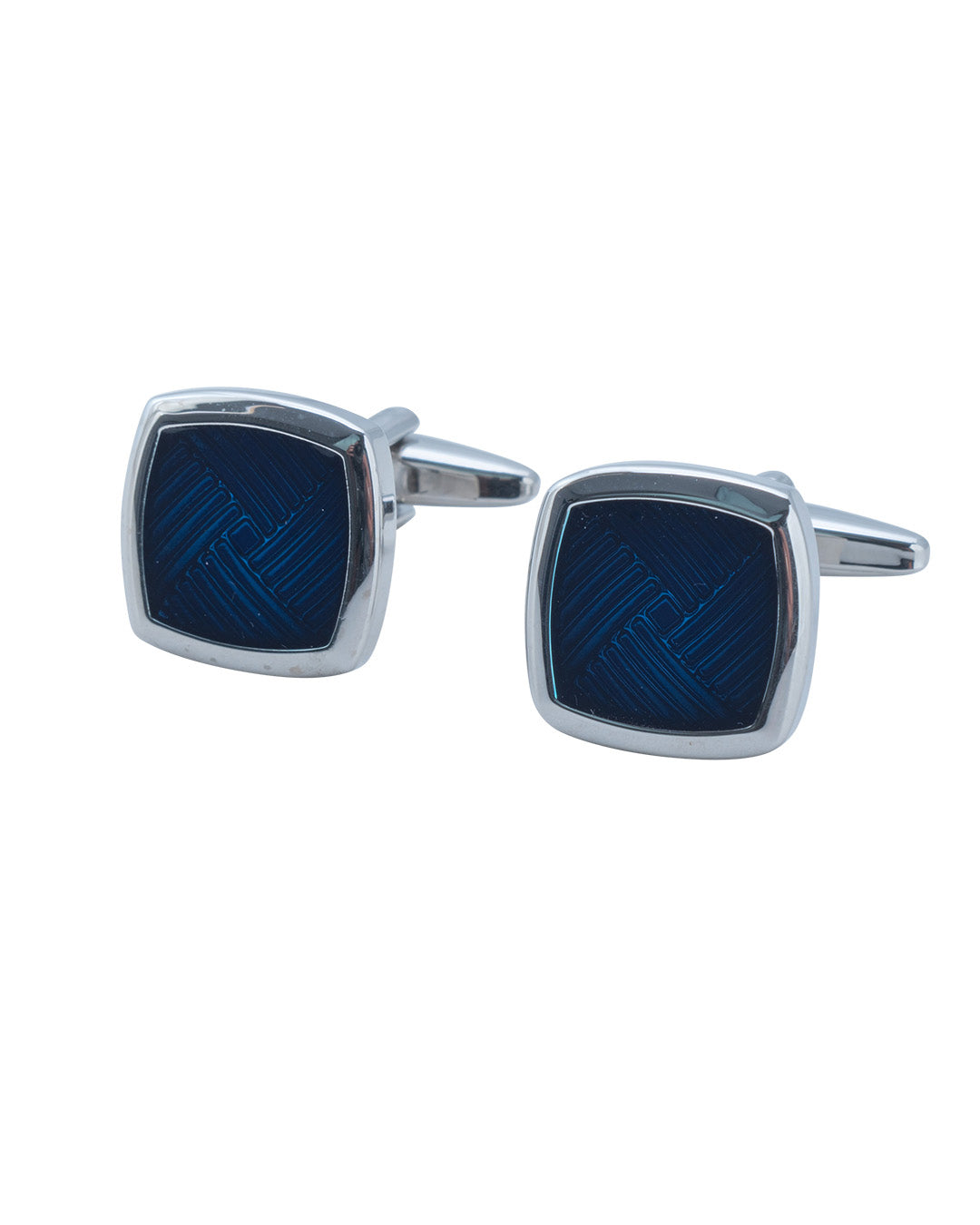 Square Cufflinks With Blue Textured Enamel Centre