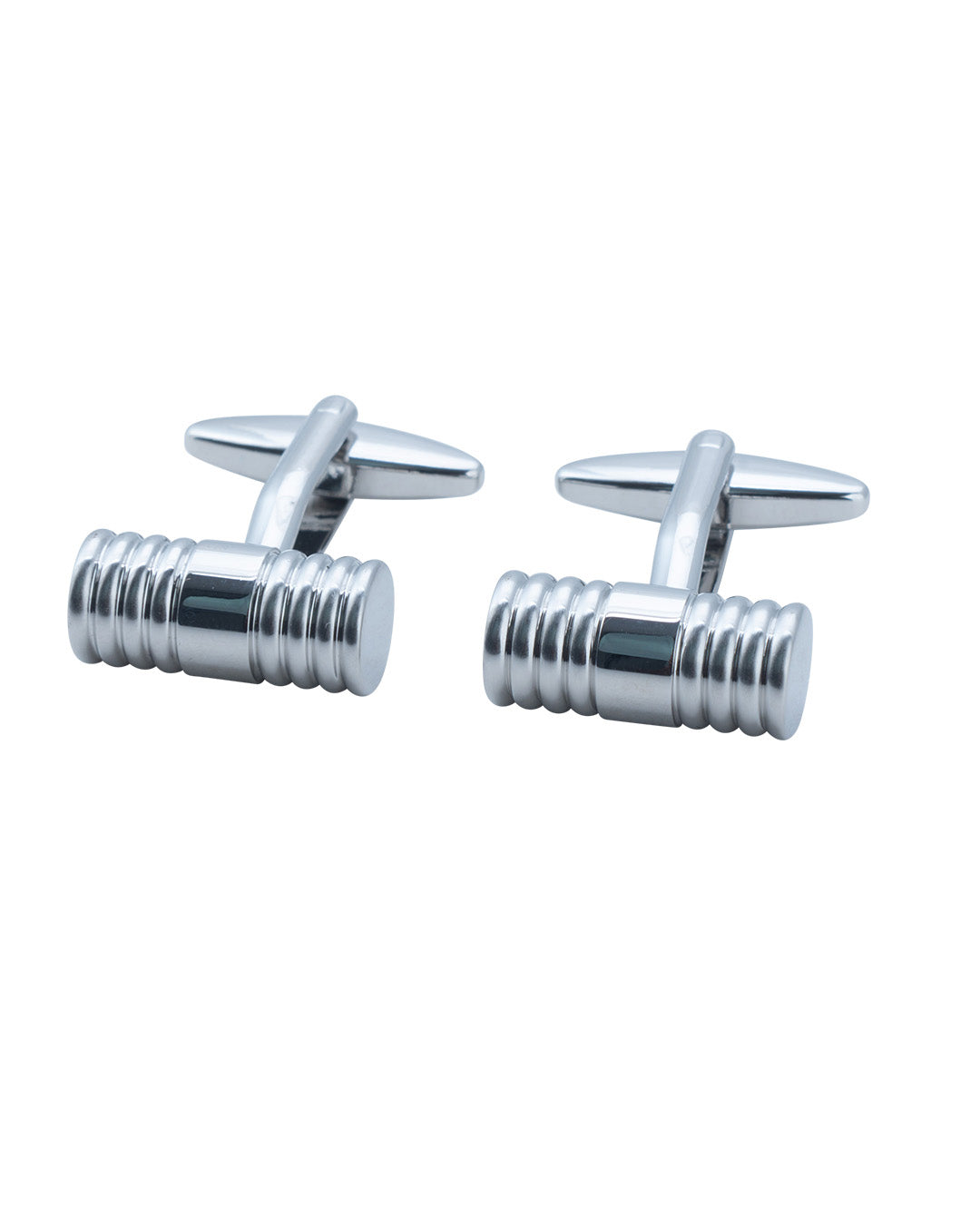 Silver Ribbed Barrel Cufflinks