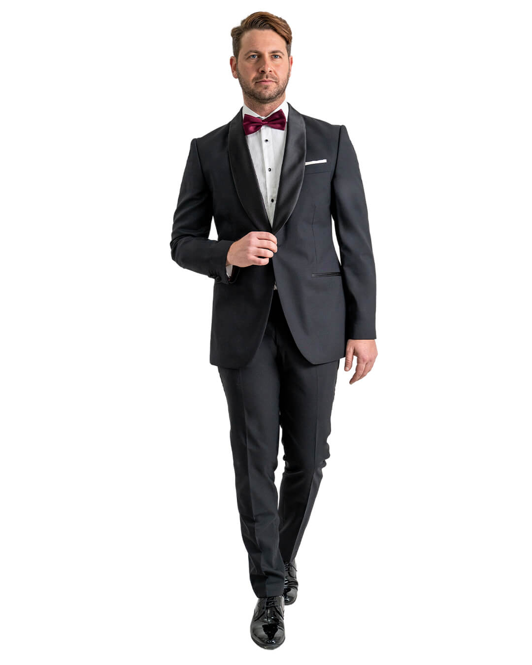 Black Wool Stretch Shawl Collar Tuxedo Jacket