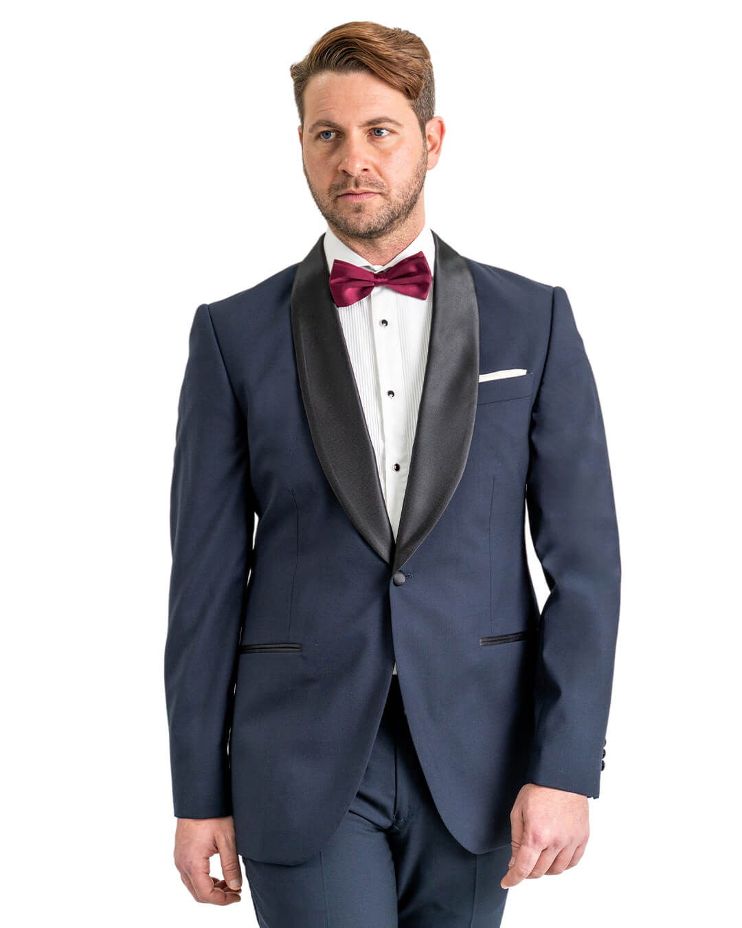 Navy Wool Stretch Shawl Collar Tuxedo Jacket