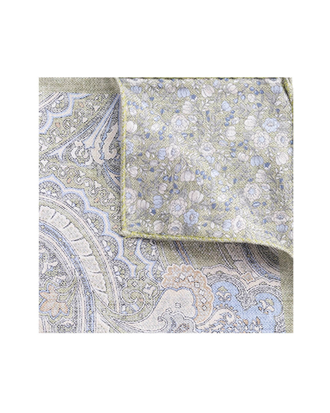 Green Floral & Paisley Reversible Italian Silk Pocket Square