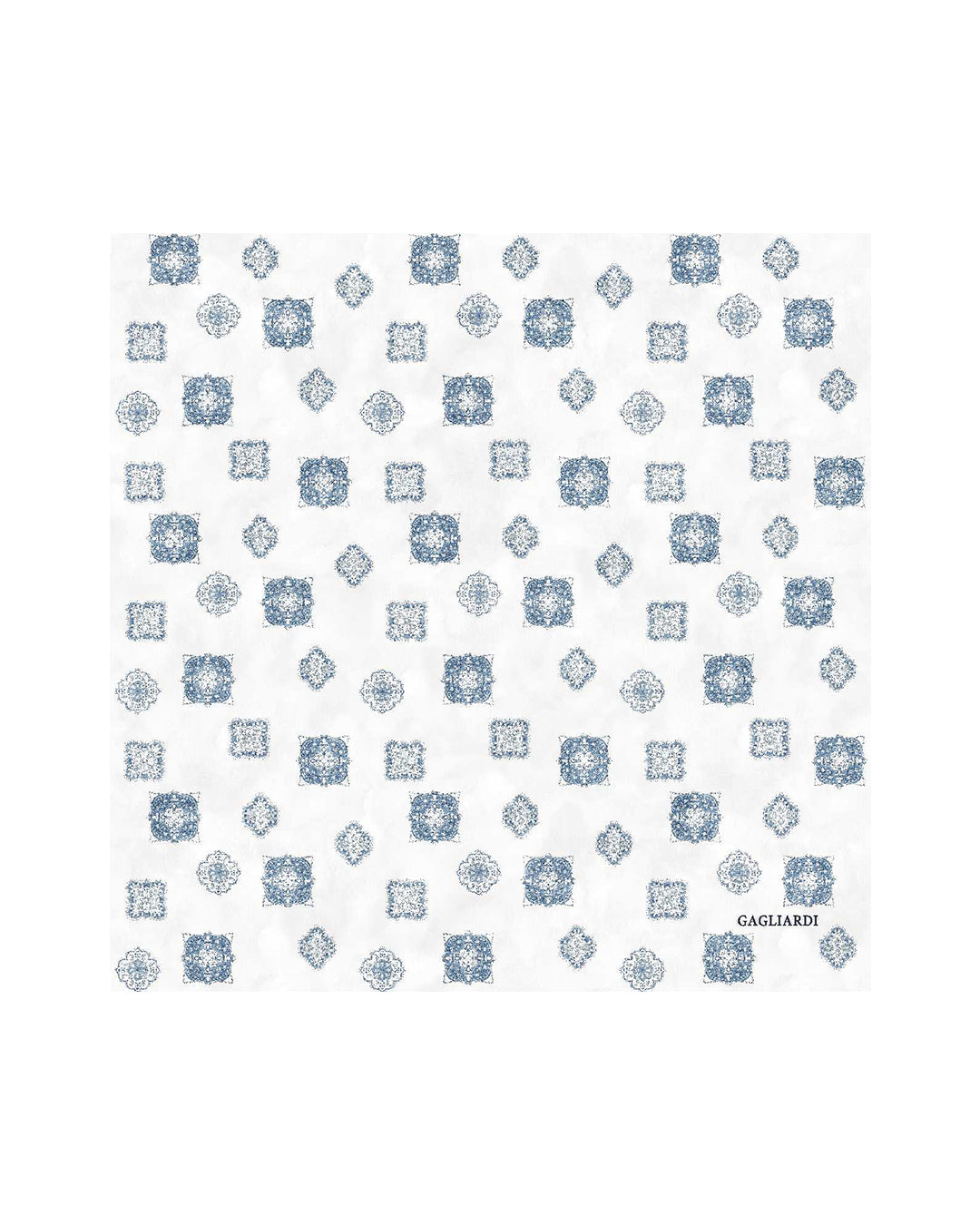 Gagliardi White Pocket Square Italian Silk Twill Medallions