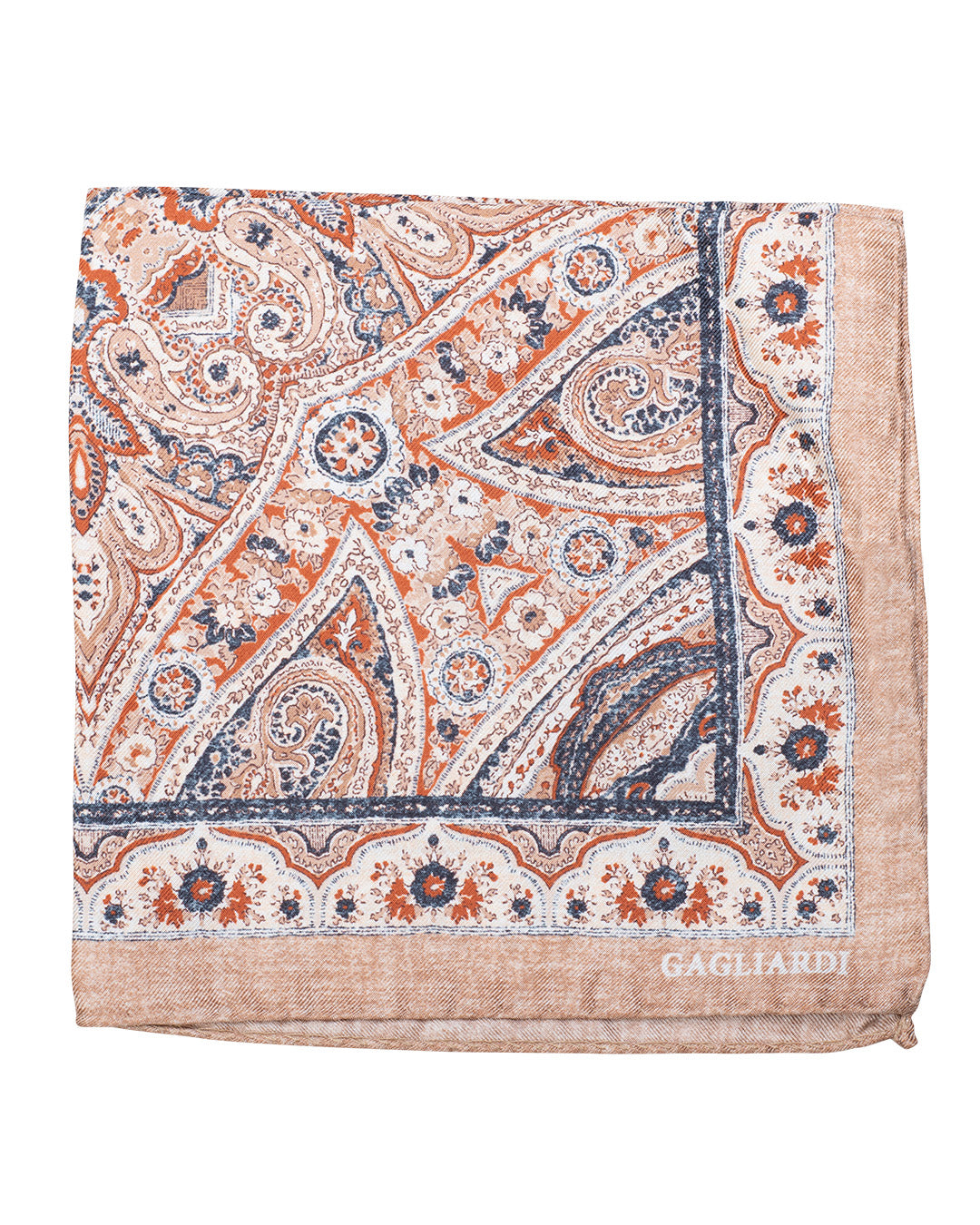 Beige Rich Paisley Print Italian Silk Pocket Square