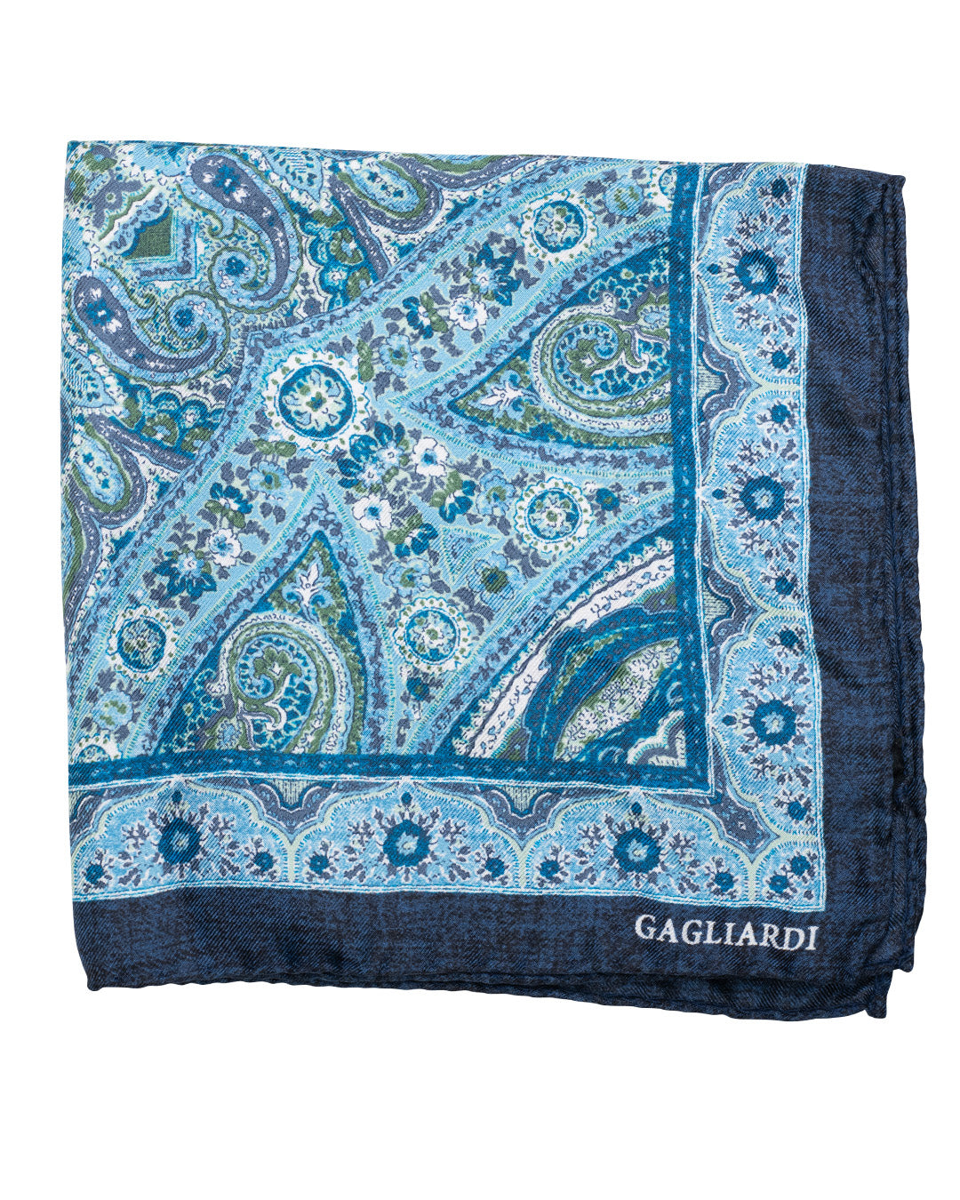 Blue Rich Paisley Print Italian Silk Pocket Square