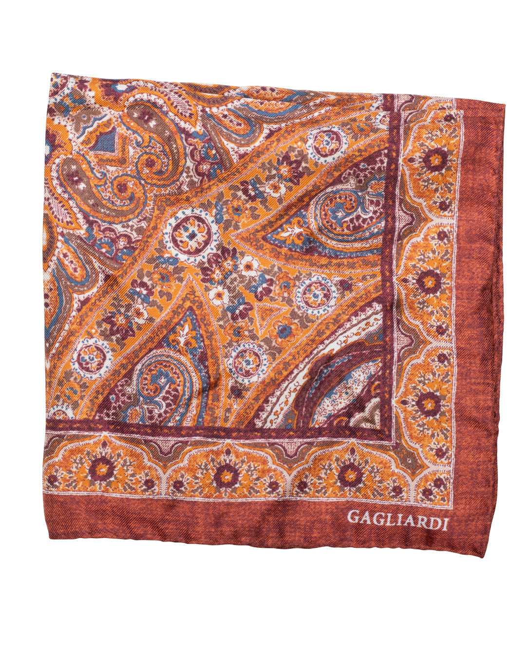 Orange Rich Paisley Print Italian Silk Pocket Square