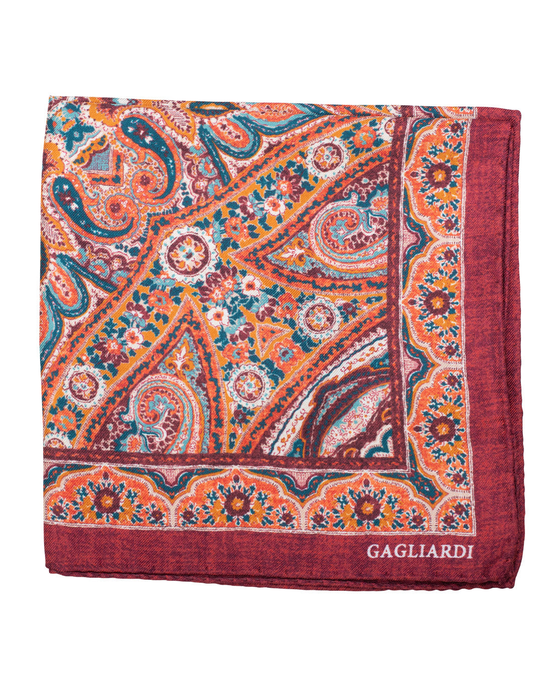 Red Rich Paisley Print Italian Silk Pocket Square