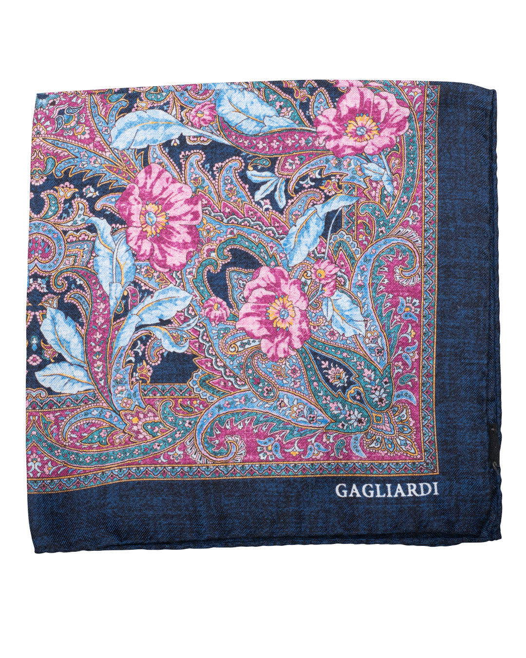 Blue Rich Floral Print Italian Silk Pocket Square