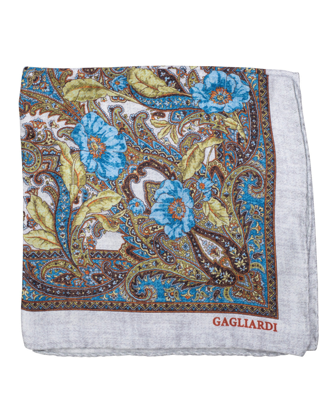 Silver Rich Floral Print Italian Silk Pocket Square