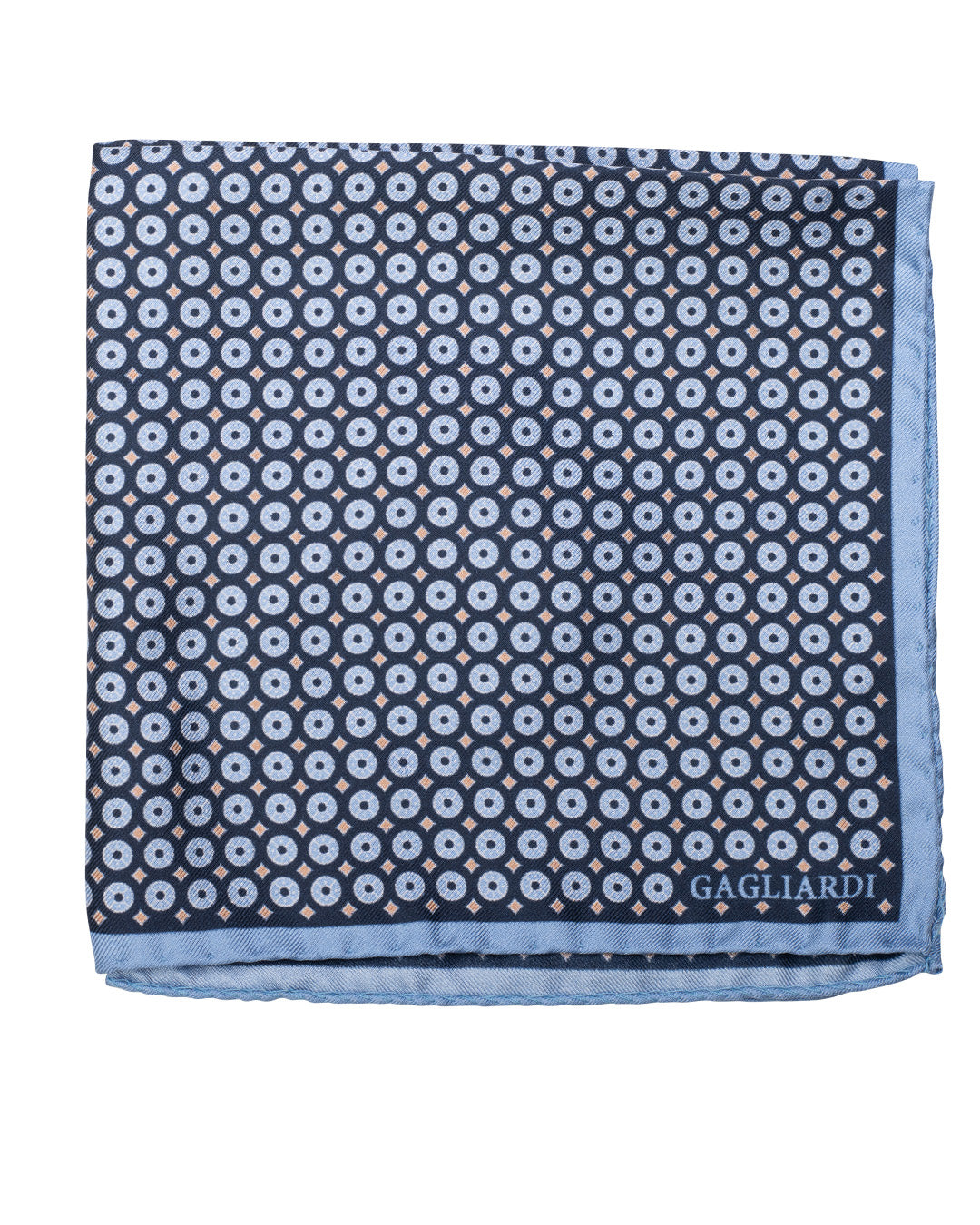 Blue Circles & Diamonds Print Italian Silk Pocket Square