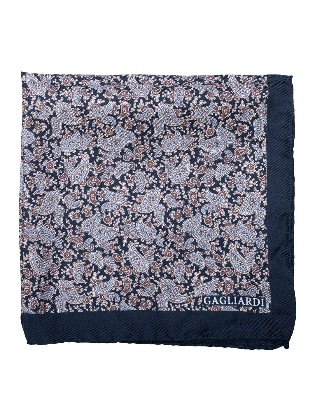 Navy Paisley Print Italian Silk Pocket Square