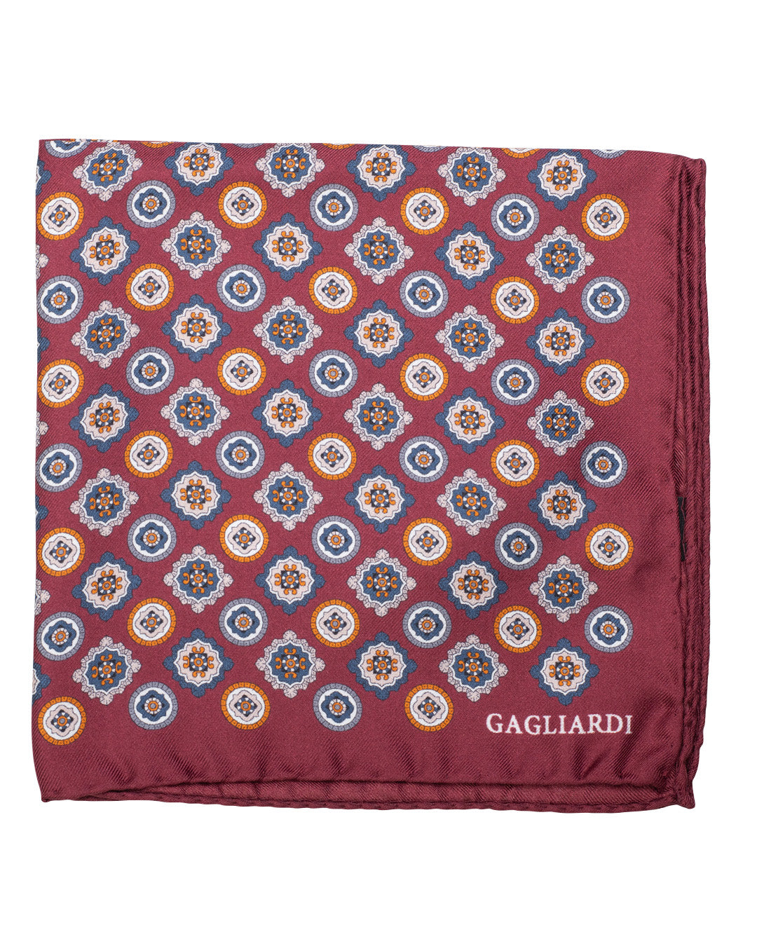 Red Medallions Print Italian Silk Pocket Square