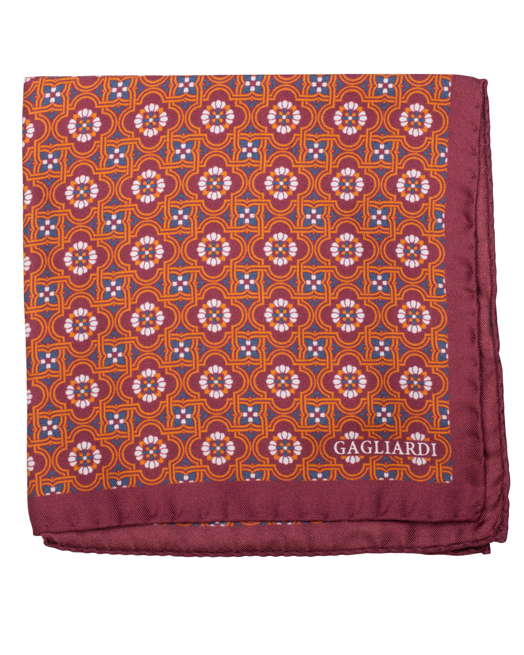 Red Interlocking Medallions Print Italian Silk Pocket Square