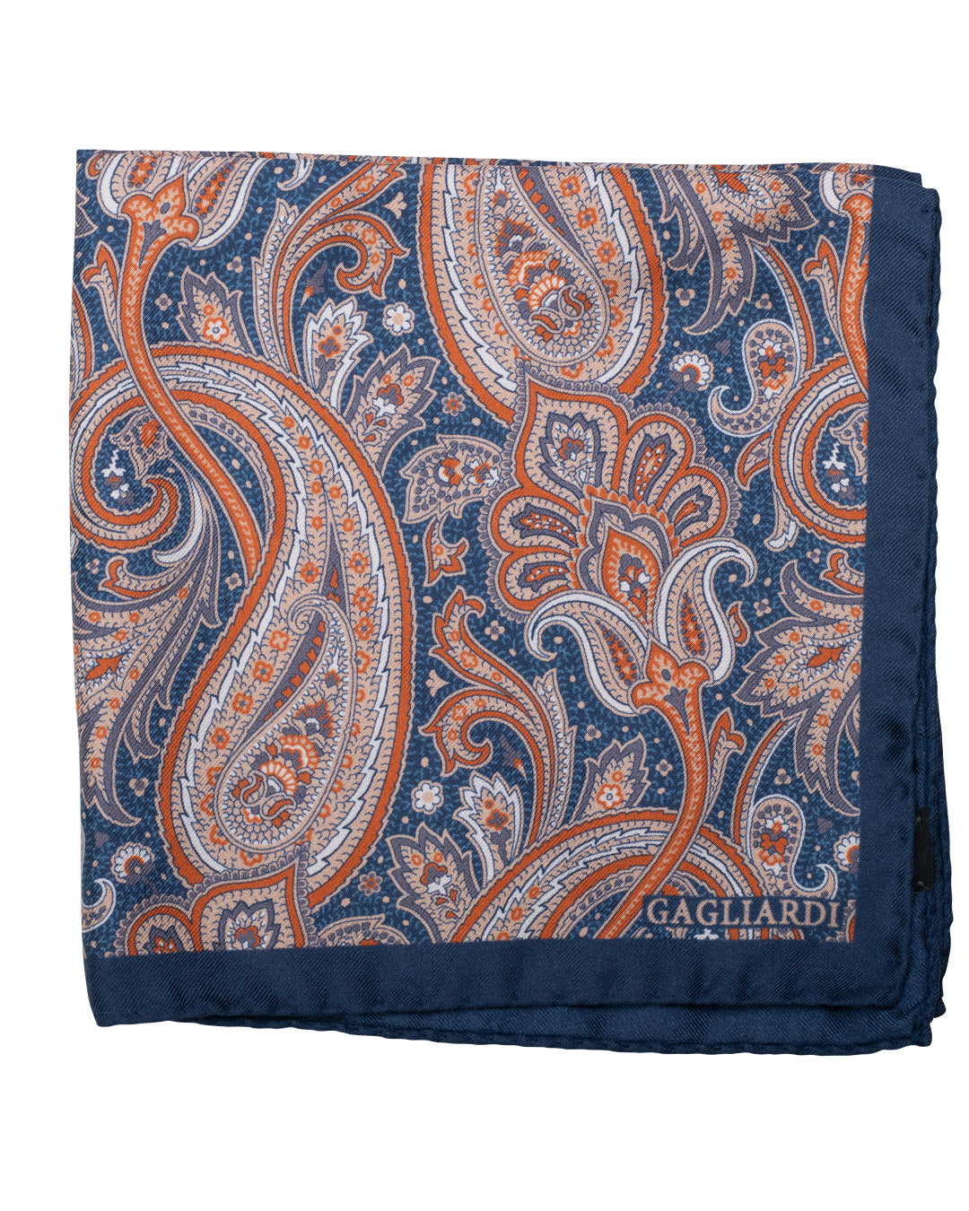 Blue Large Paisley Print Italian Silk Pocket Square