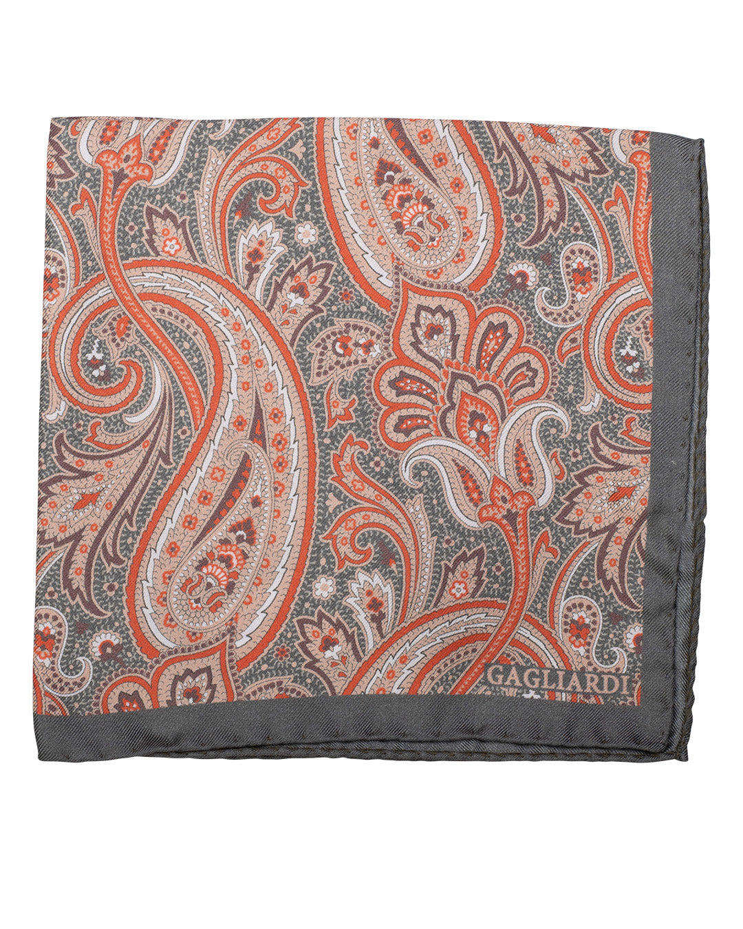 Orange Large Paisley Print Italian Silk Pocket Square