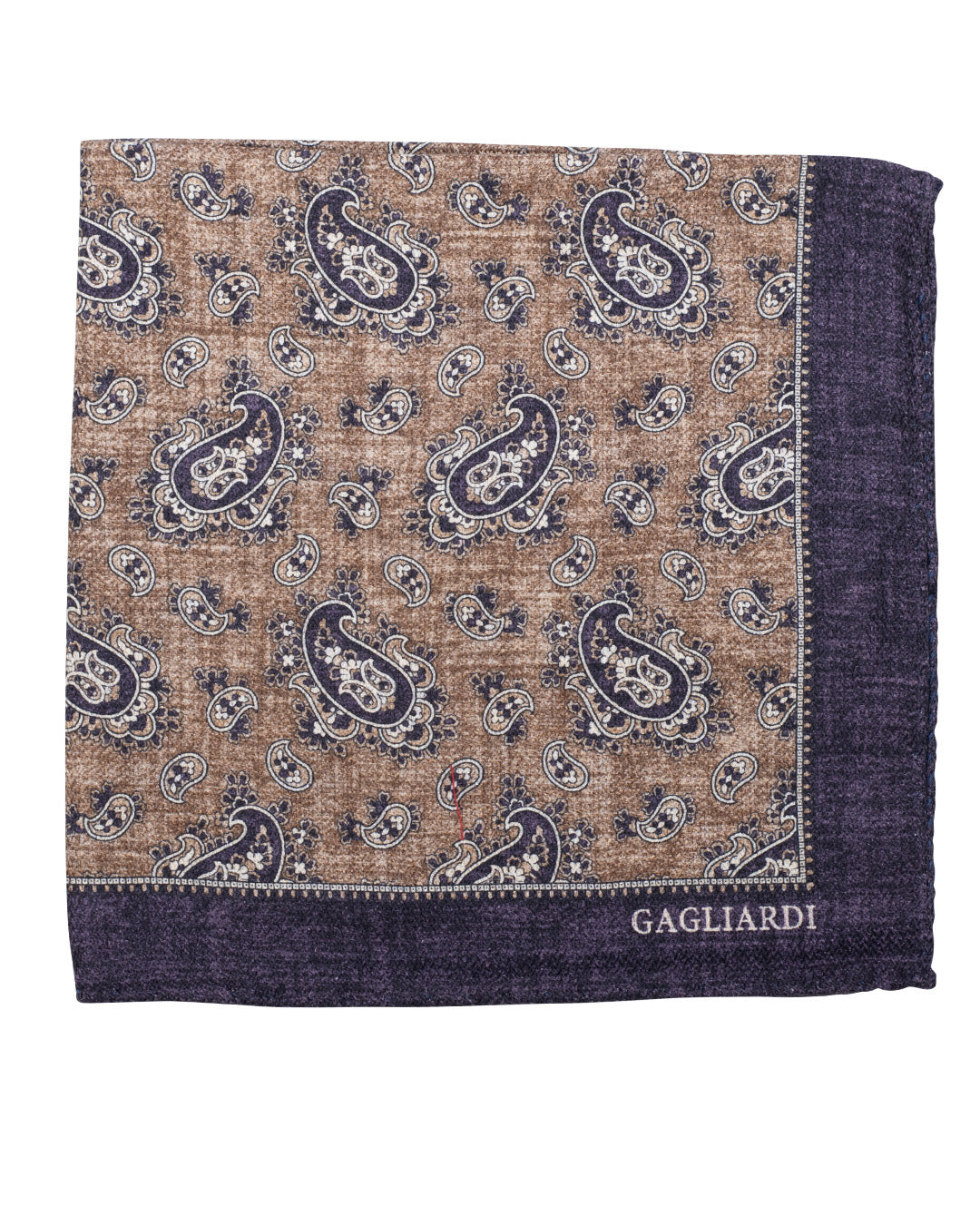 Beige Paisley & Rosette Print Italian Silk Double Sided Pocket Square