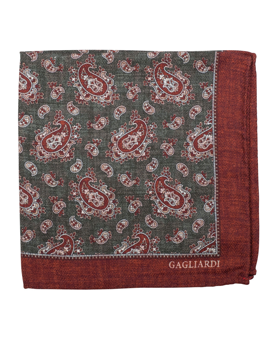 Green Paisley & Rosette Print Italian Silk Double Sided Pocket Square