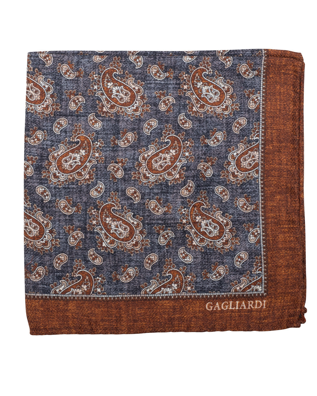 Grey Paisley & Rosette Print Italian Silk Double Sided Pocket Square