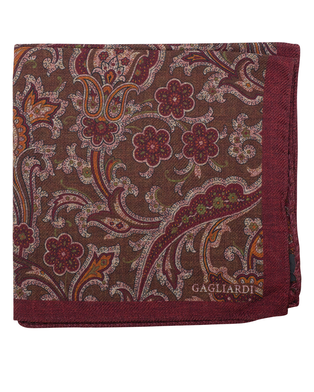 Tan Paisley & Rosette Print Italian Silk Double Sided Pocket Square