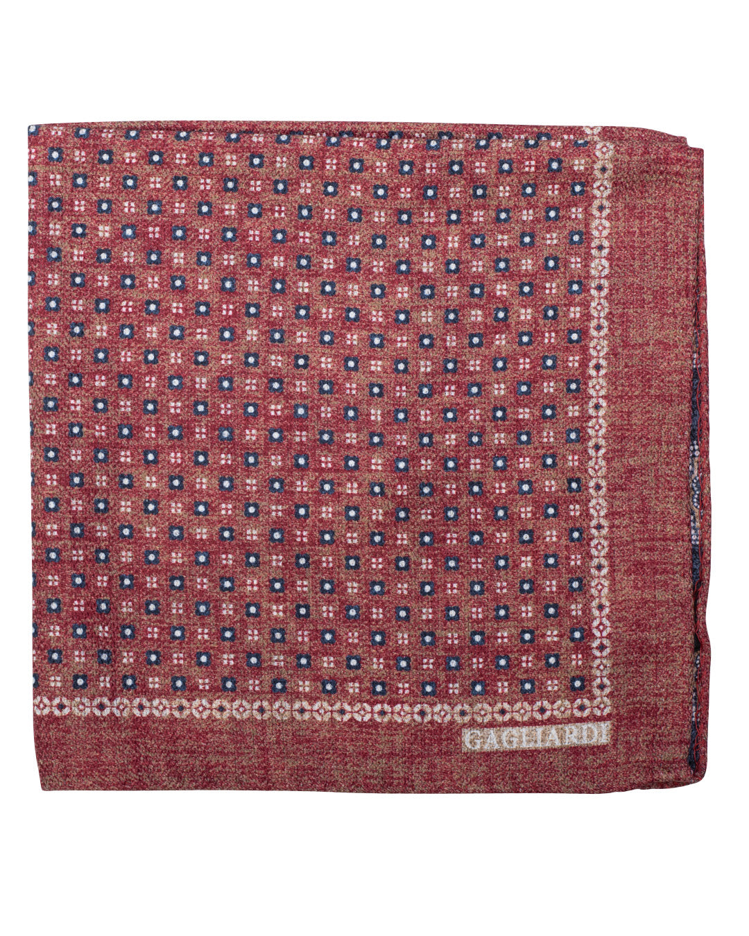 Beige Floral & Rosette Print Italian Silk Double Sided Pocket Square