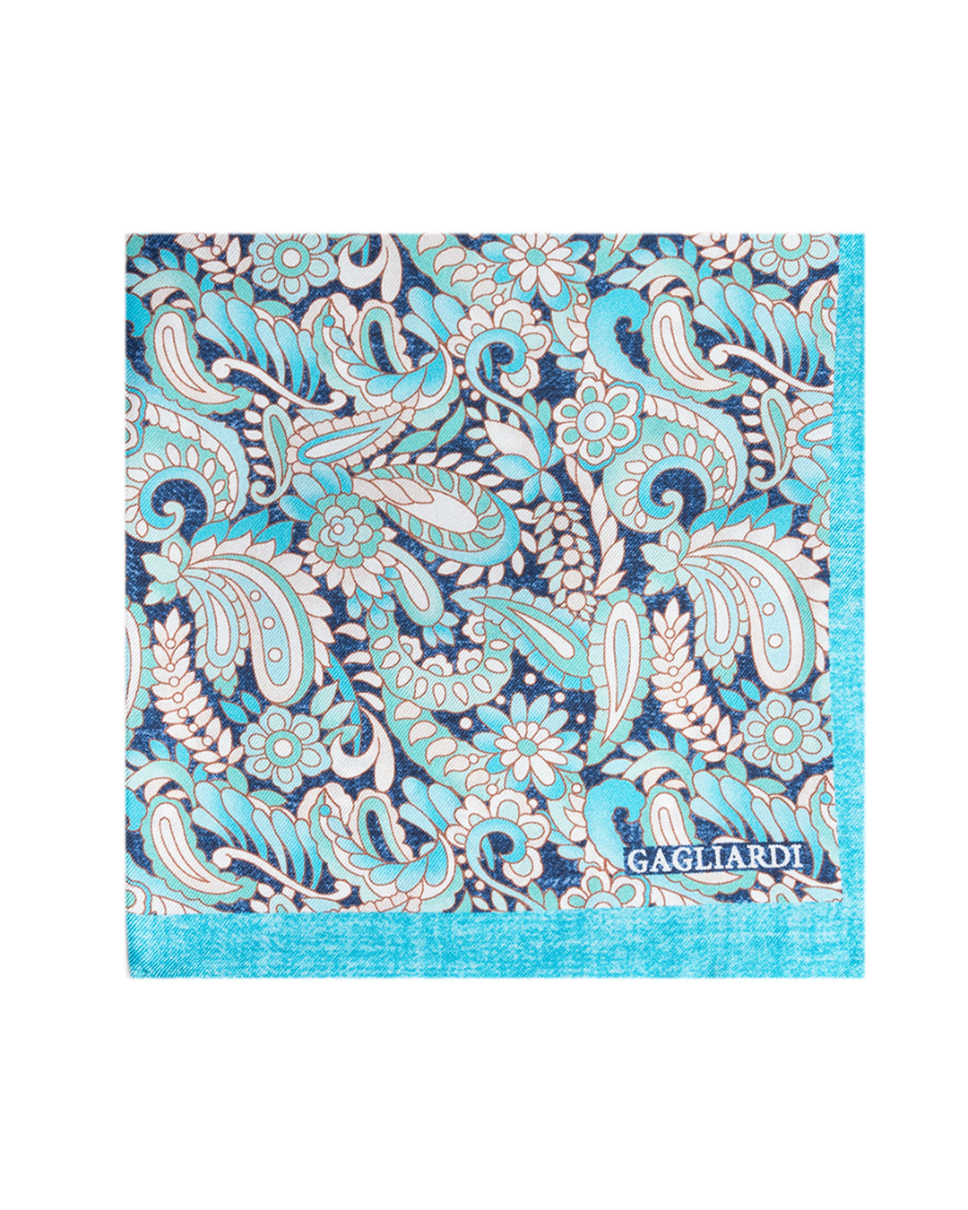 Turquoise Entwined Floral Italian Silk Pocket Square