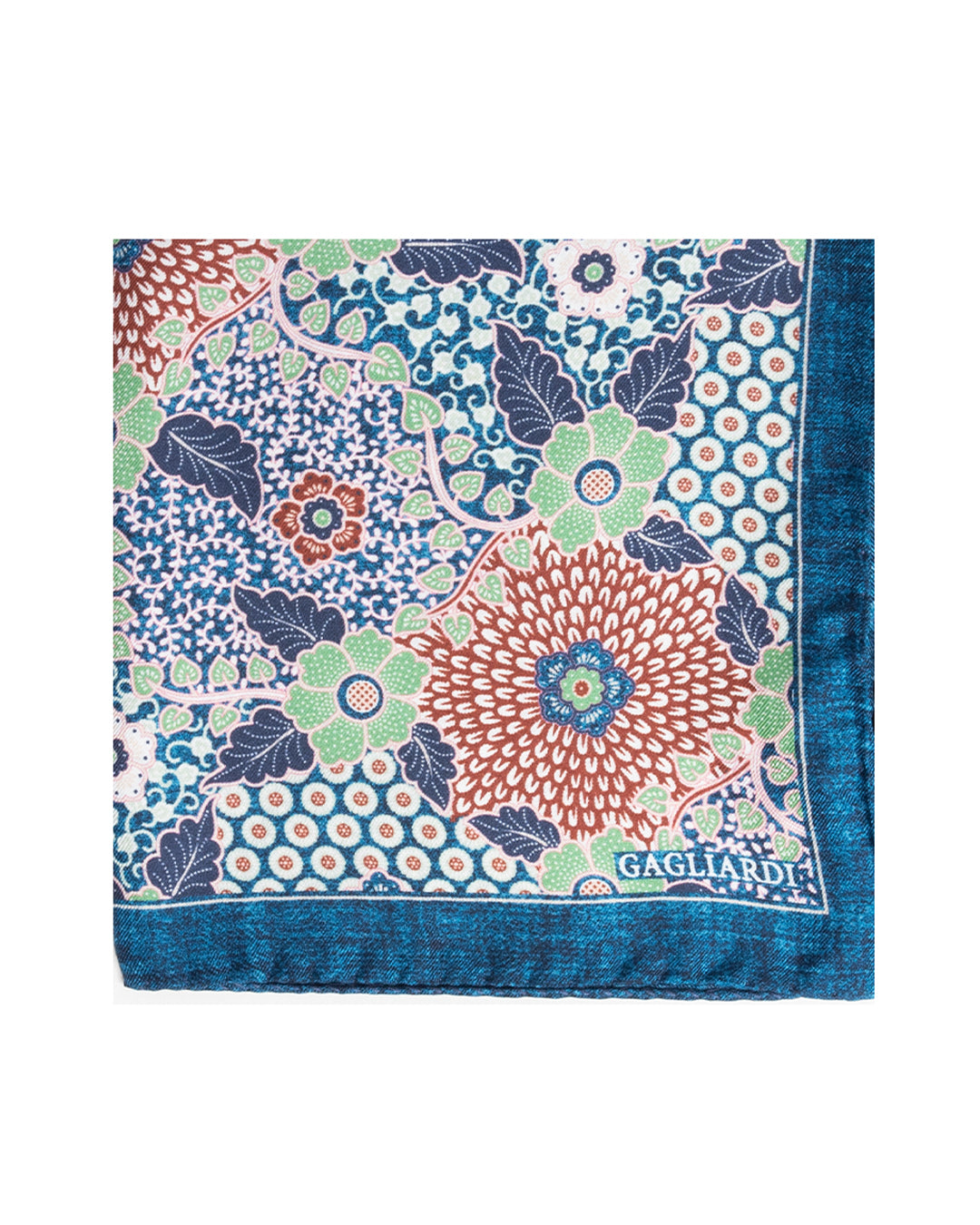 Blue Large Floral Italian Silk Pocket Square