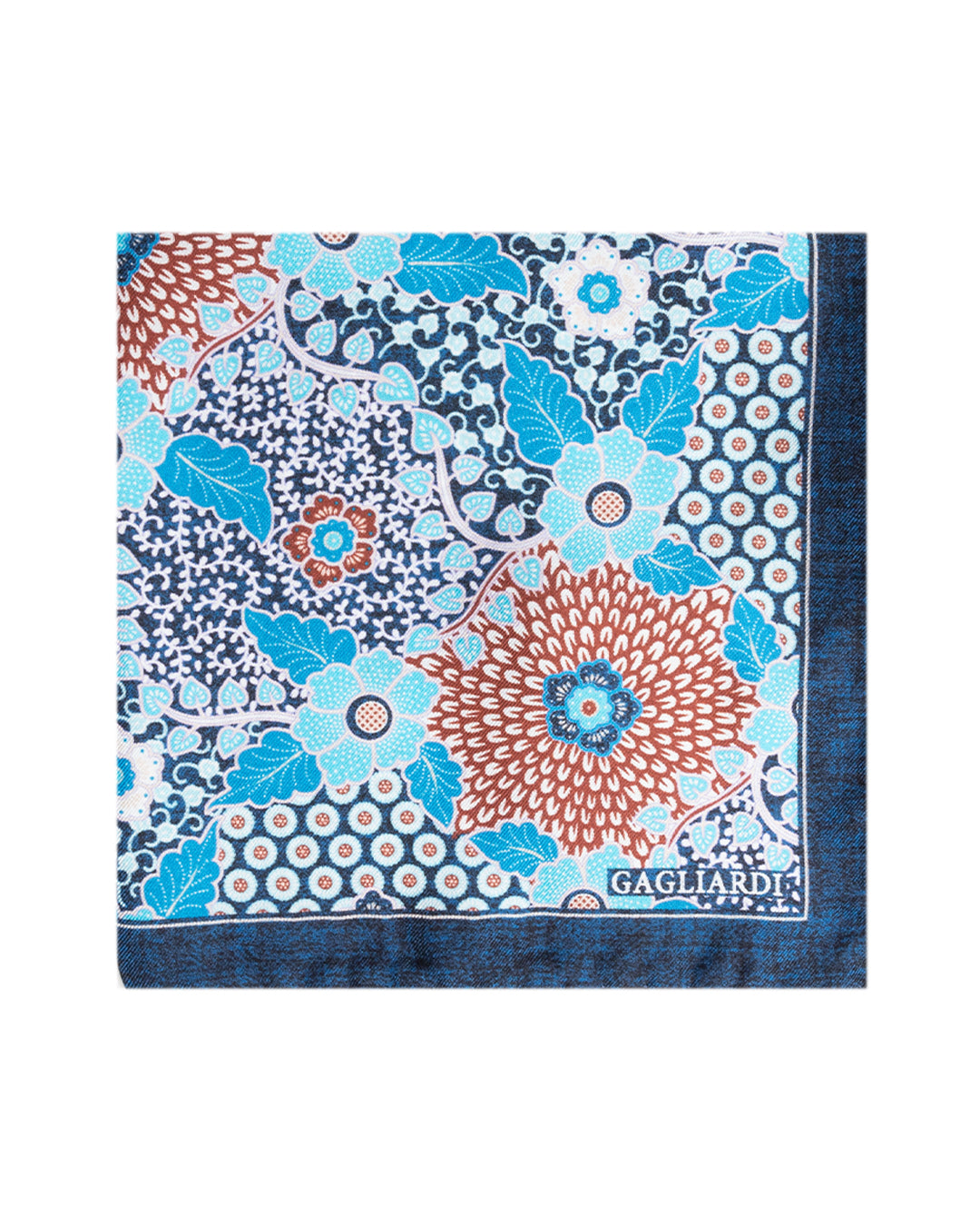 Navy Large Floral Italian Silk Pocket Square