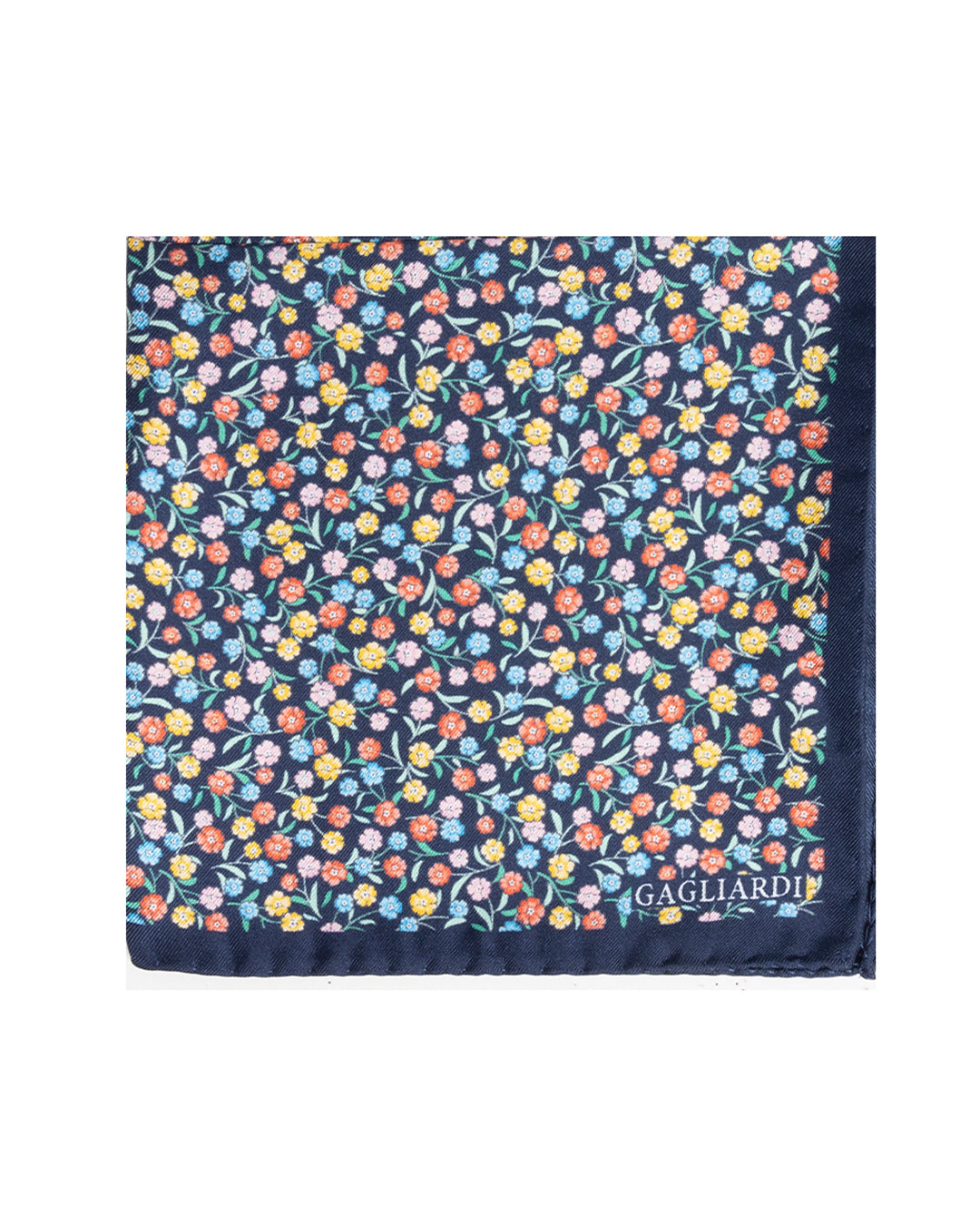 Navy Small Floral Italian Silk Pocket Square