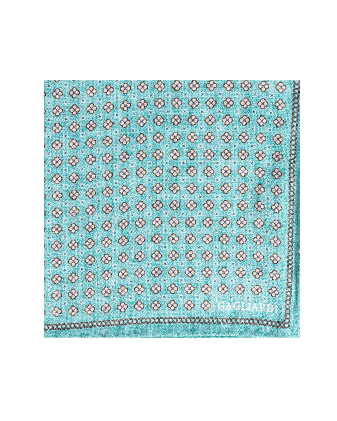 Aqua Small Floral Italian Silk Double Sided Pocket Square