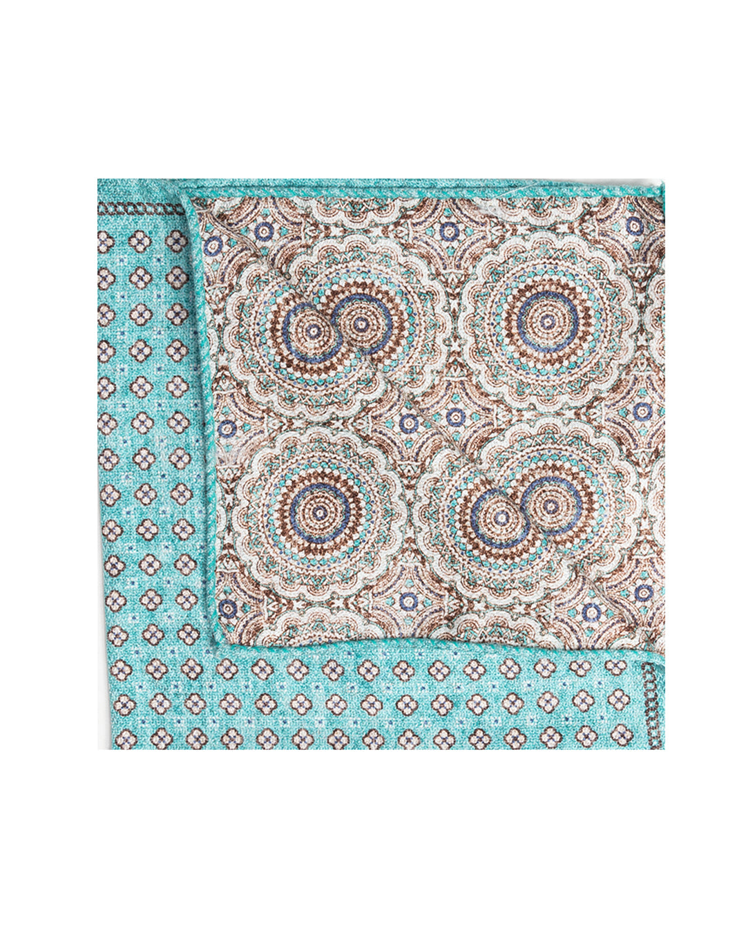 Aqua Small Floral Italian Silk Double Sided Pocket Square