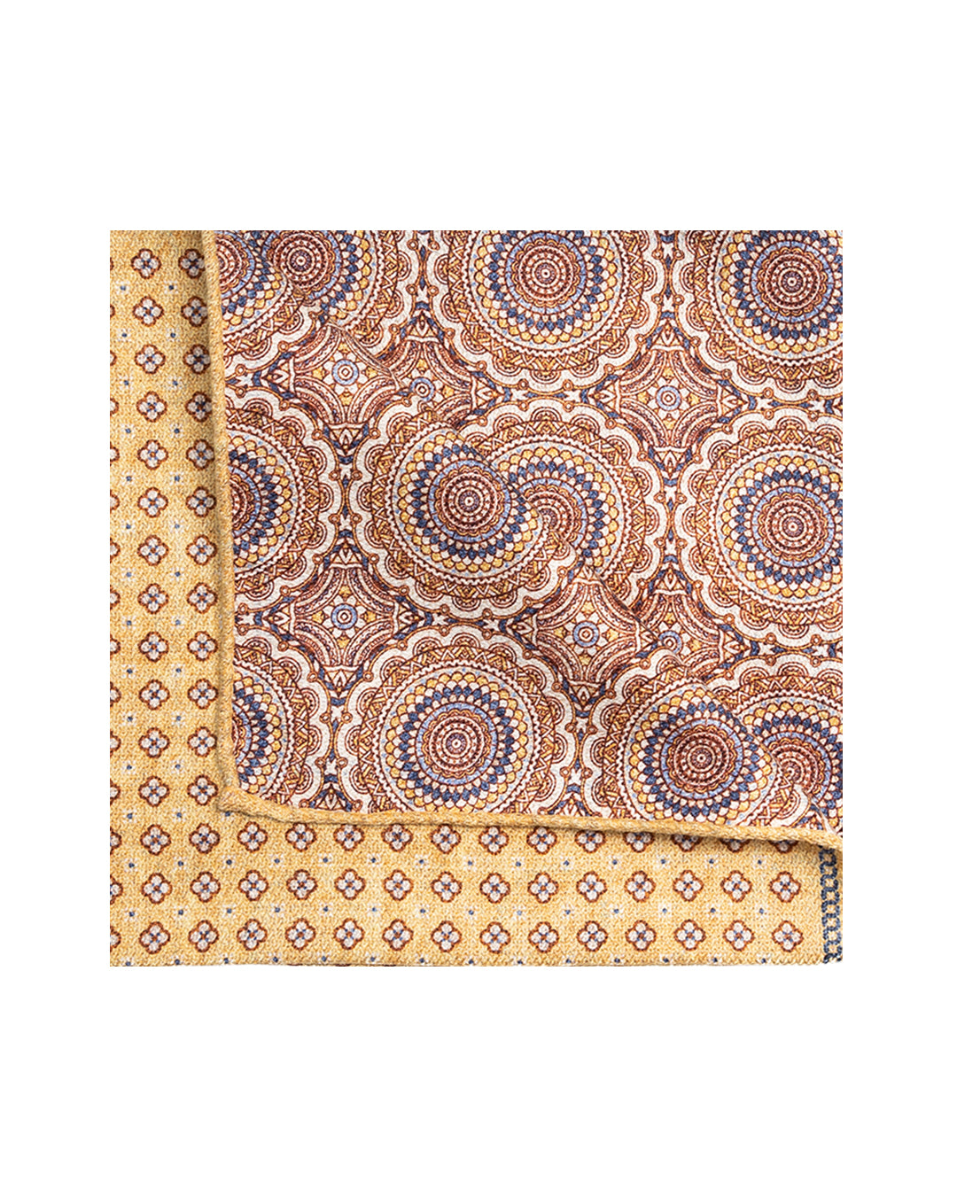 Gold Small Floral Italian Silk Double Sided Pocket Square